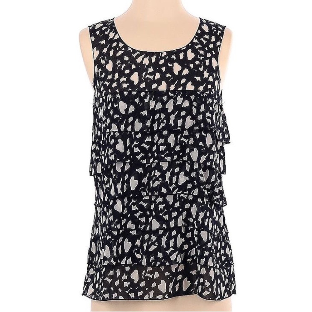 LOFT Scoop neck Navy & white print layer blouse Size XL